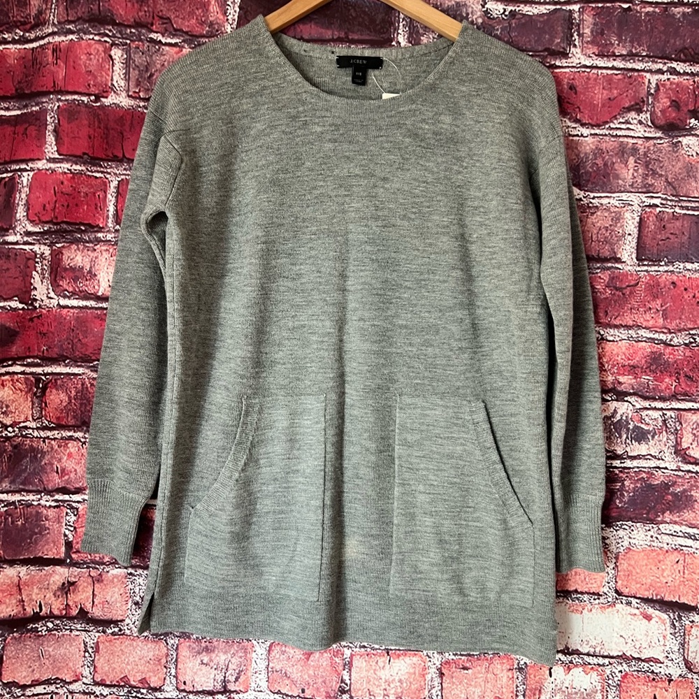 J.Crew Heather Gray 100% Merino Wool Tunic Pocket Knit Pullover Sweater XXS